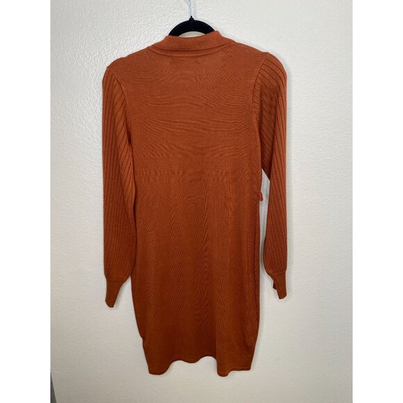 Absolutely Famous Womens Rust Dress S Ribbed Sleeve Knit Rayon long sleeve vneck - Picture 3 of 8